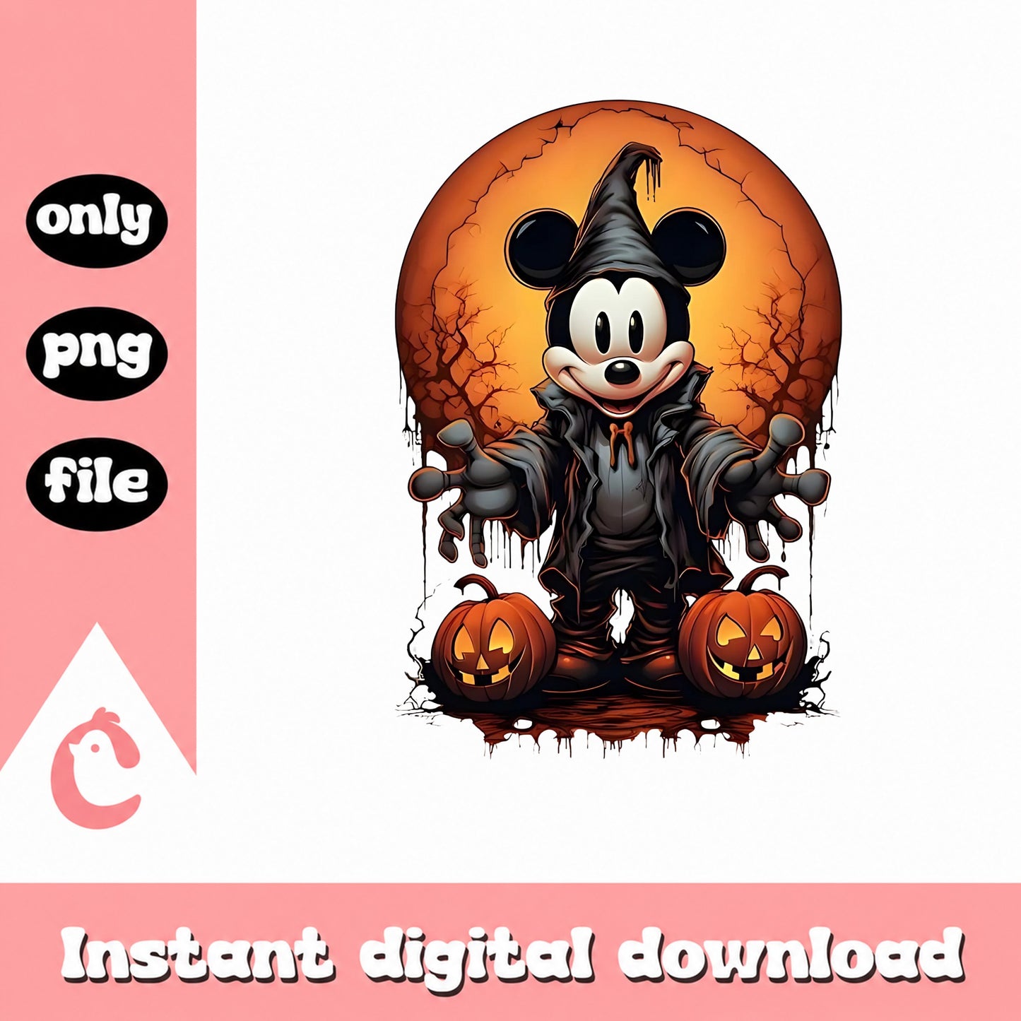Mickey Mouse Halloween Witch PNG, Disney Halloween PNG, Pumpkin PNG