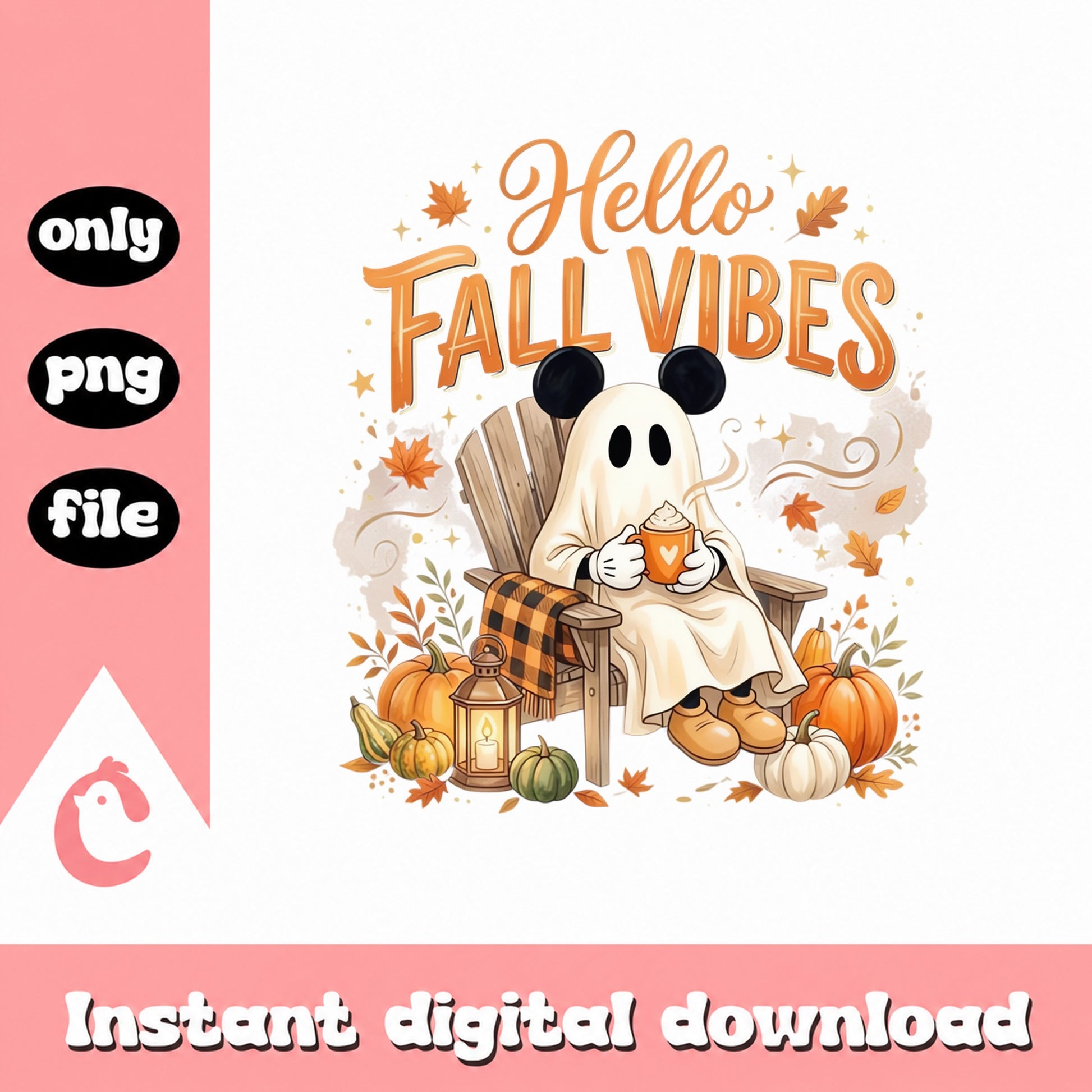 Mickey Mouse Hello Fall Vibes PNG, Disney Autumn, Halloween PNG