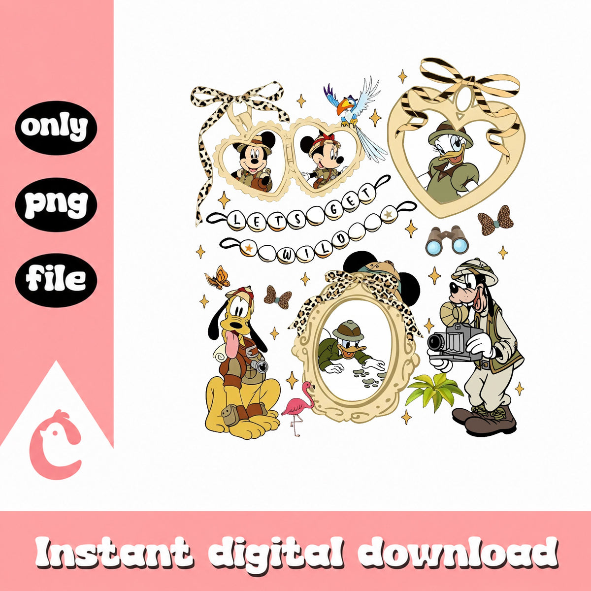 Mickey Mouse Safari PNG Bundle, Disney Animal Kingdom PNG, Let's Get Wild PNG
