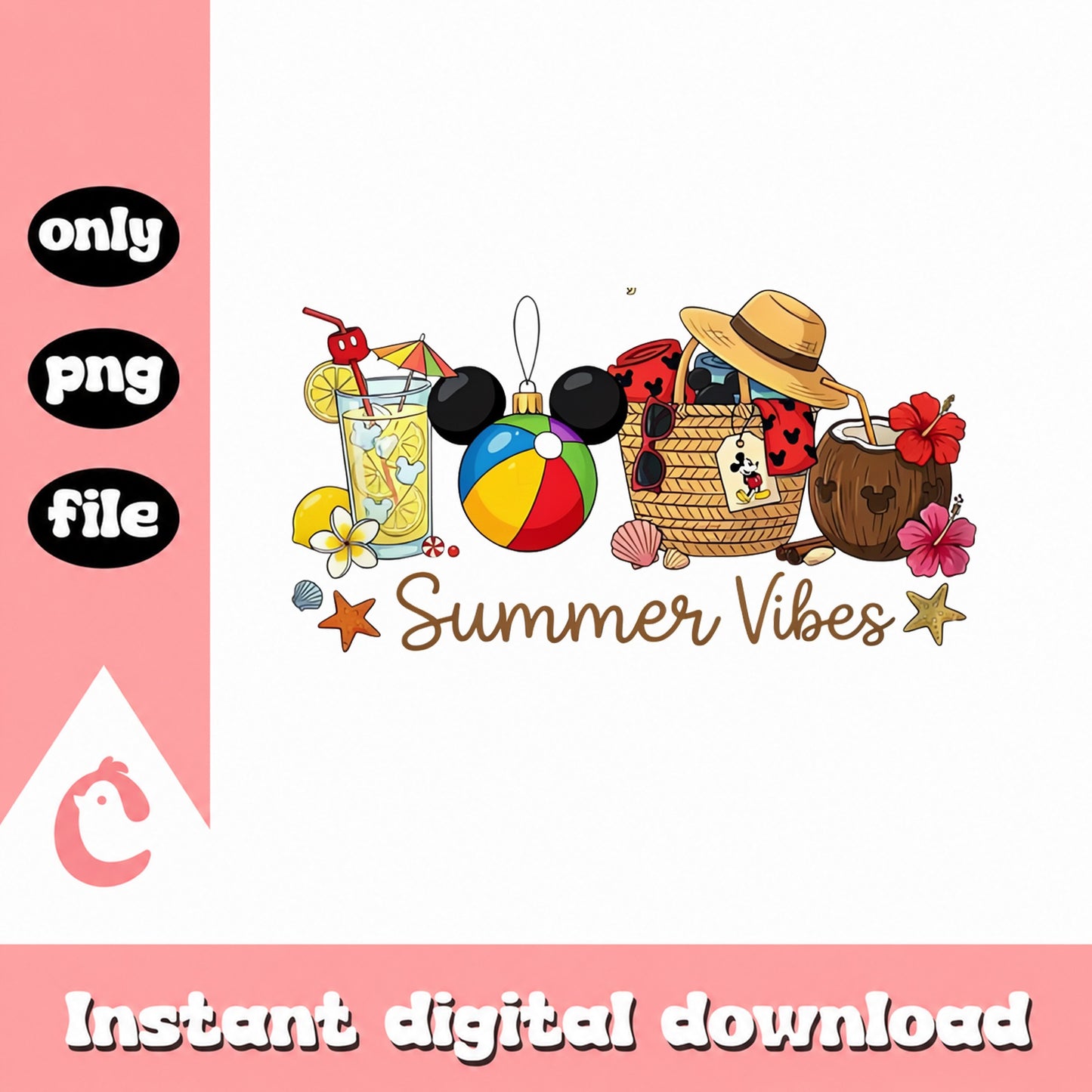 Mickey Mouse Summer Vibes PNG, Beach Vacation Clipart, PNG File