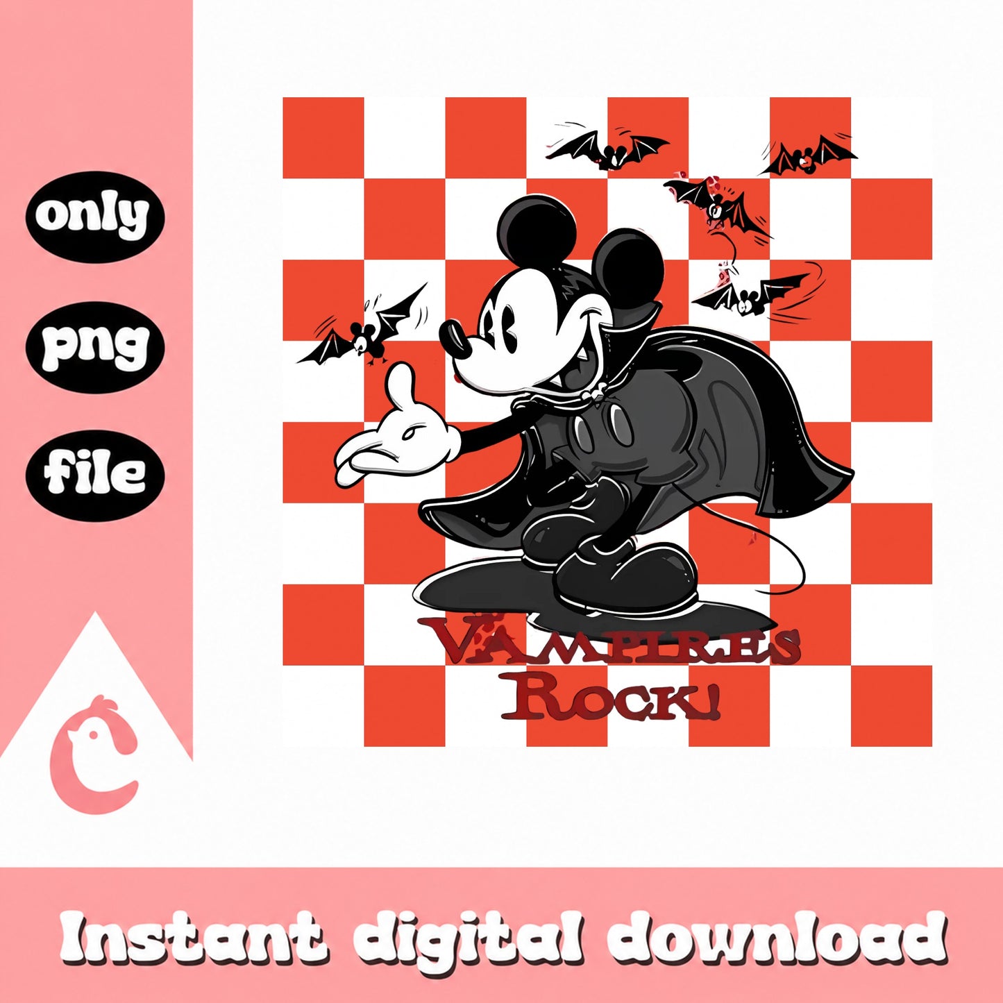 Mickey Mouse Vampire Halloween PNG, Vampires Rock PNG, Disney Halloween PNG