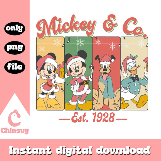 Mickey and co est 1928 christmas png, christmas mickey and friends​ png