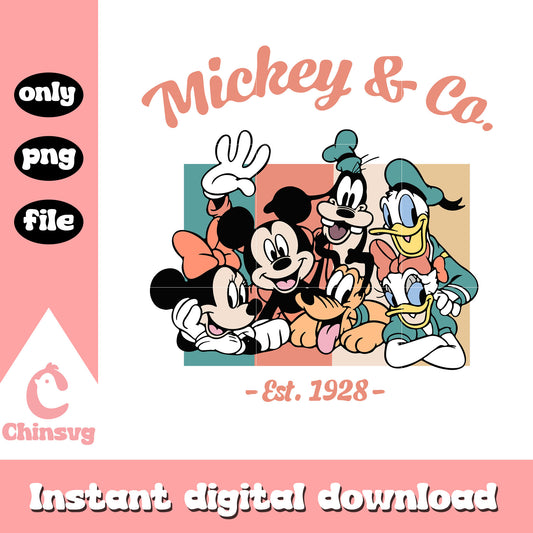 Mickey & co est 1928 png, mickey and friends png, disney casts png