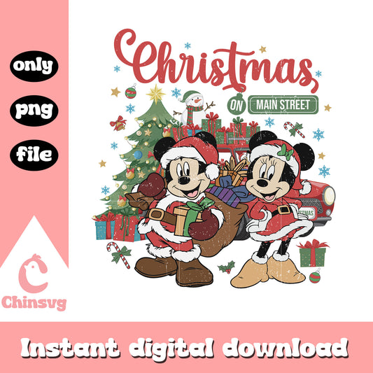 Mickey couple christmas on main street png, mickey and minnie christmas​ png