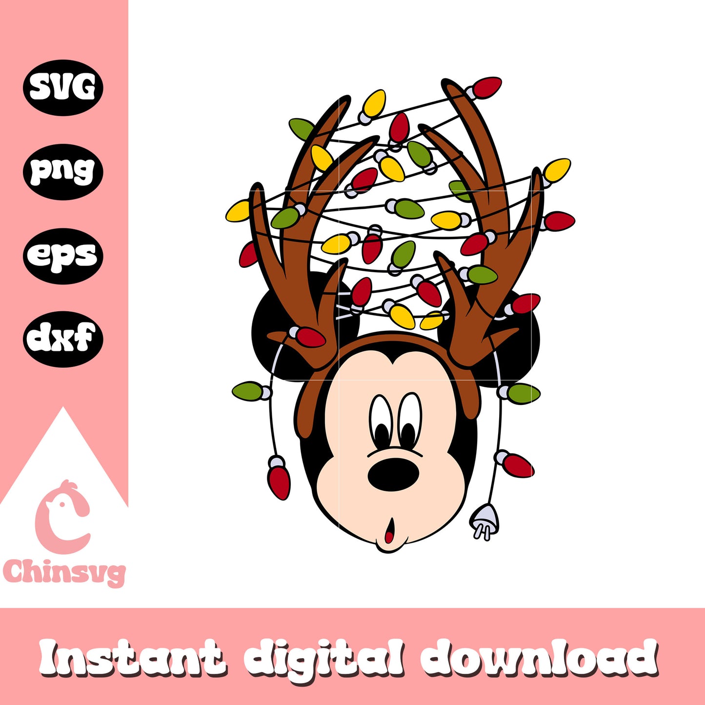 Mickey face reindeer light svg, mickey mouse christmas​ svg