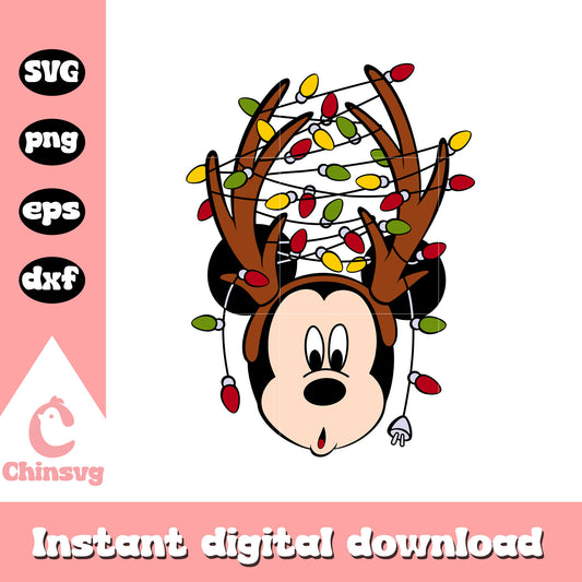 Mickey face reindeer light svg, mickey mouse christmas​ svg