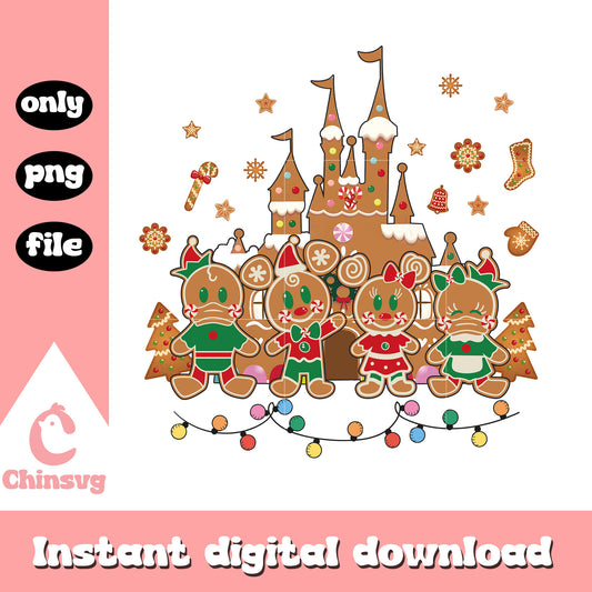Mickey friends castle gingerbread christmas png, disney cookies​ png