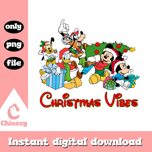 Mickey friends christmas vibes png, christmas tree vibes​ png