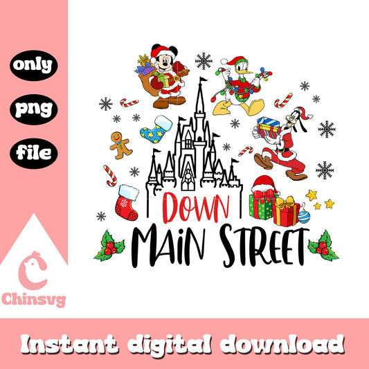 Mickey friends down main street christmas png, disney christmas png