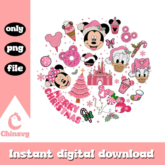 Mickey friends head merry christmas pink png, pink christmas​ png