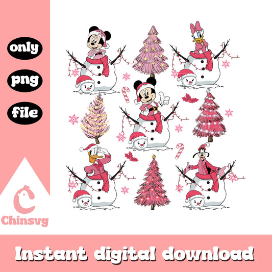 Mickey friends snowman christmas pink png, disney christmas png