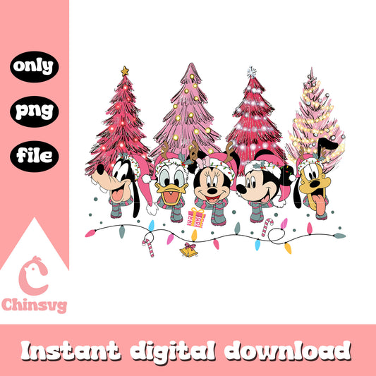 Mickey friends tree christmas pink png, pink christmas tree​ png