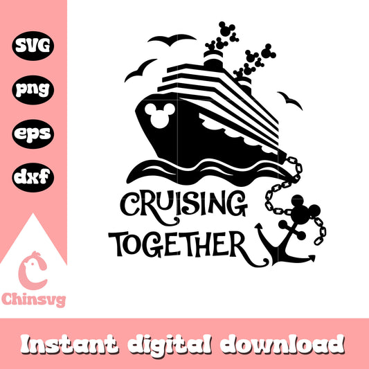 Mickey head cruising together black svg, disney ships​ svg