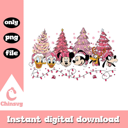 Mickey head friends pink christmas tree png, pink christmas tree​ png