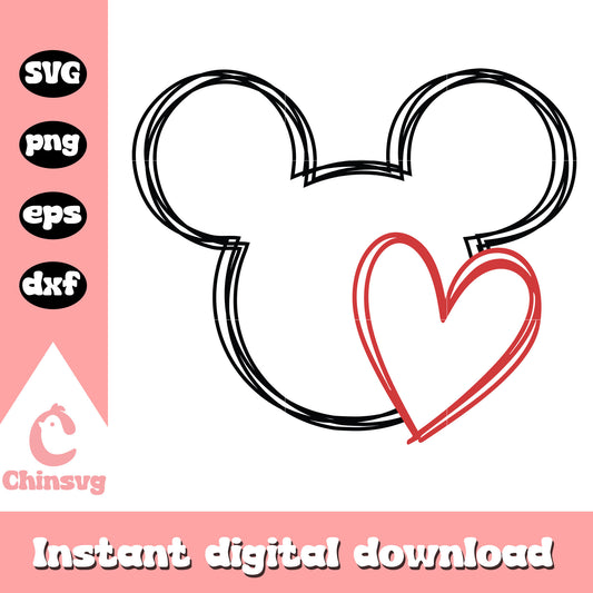 Mickey head love svg, mickey mouse valentines, disney valentine svg