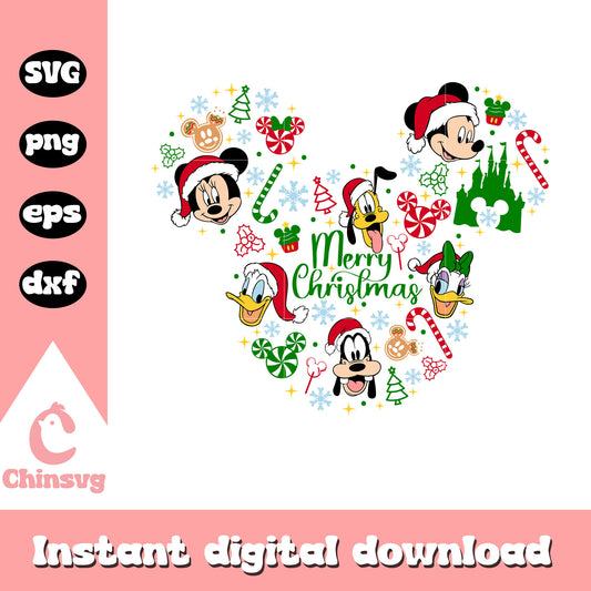 Mickey head merry christmas design svg