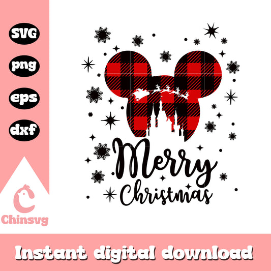Mickey head merry christmas plaid svg, Mickey mouse head svg
