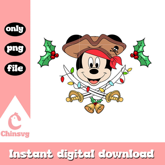 Mickey head pirate christmas png, christmas mickey head​ png