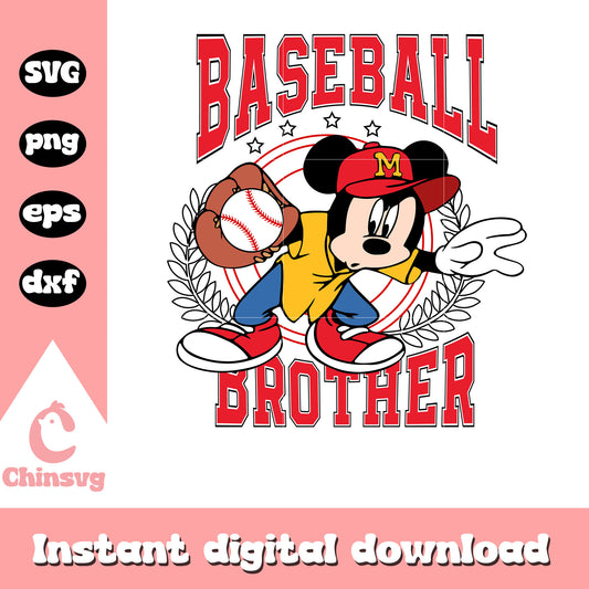 Mickey mouse baseball brother design svg, Mickey baseball svg