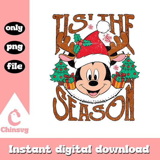 Mickey mouse tis' the season png, mickey mouse christmas png