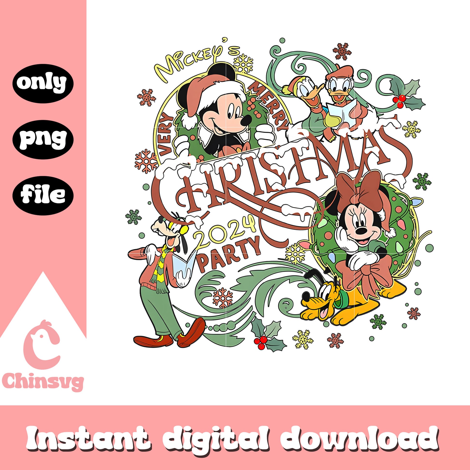 Mickey's christmas 2024 party vintage png, retro christmas png