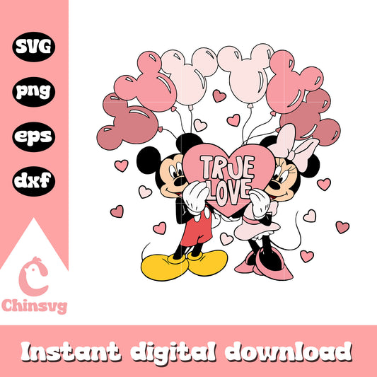 Mickey and Minnie balloon true love svg, couple mouse svg, disney svg