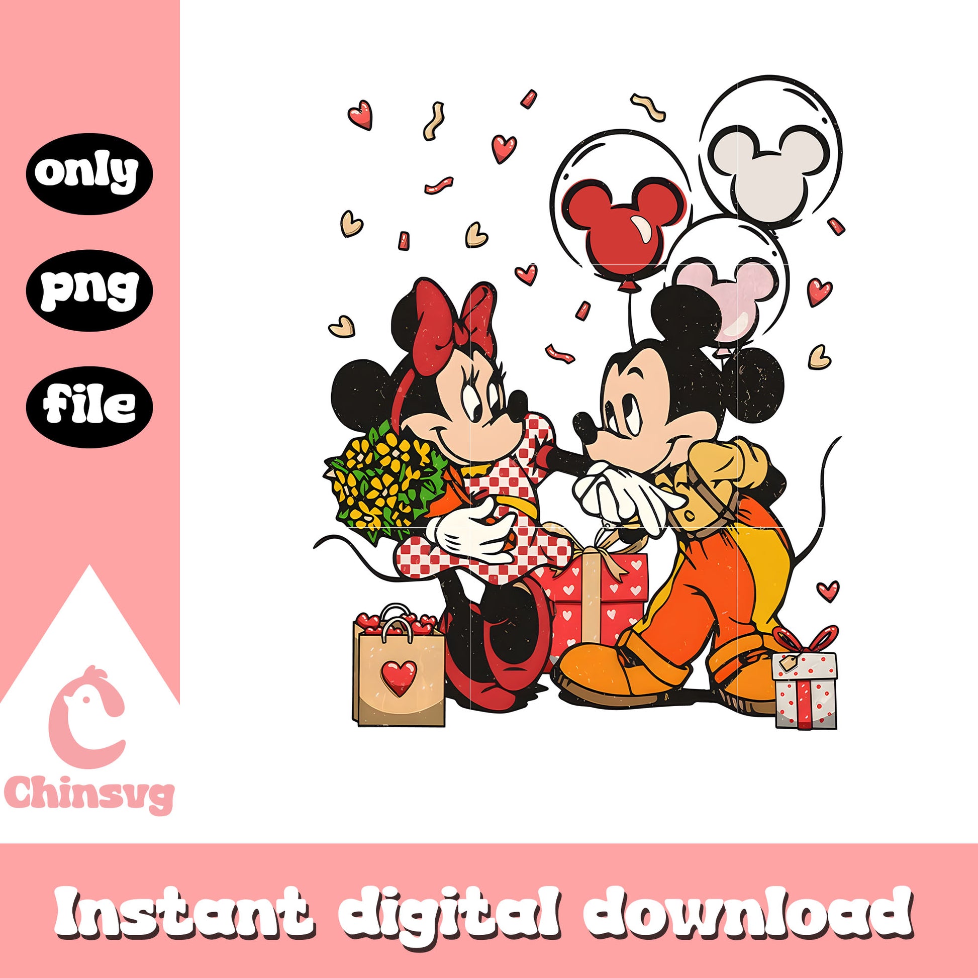 Mickey and Minnie couple png, disney love png, valentine gift png