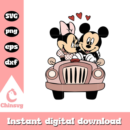 Mickey and Minnie drive car design svg, disney valentine svg