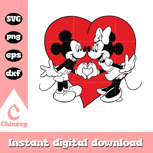 Mickey and Minnie heart shape svg, couple mouse svg, disney svg