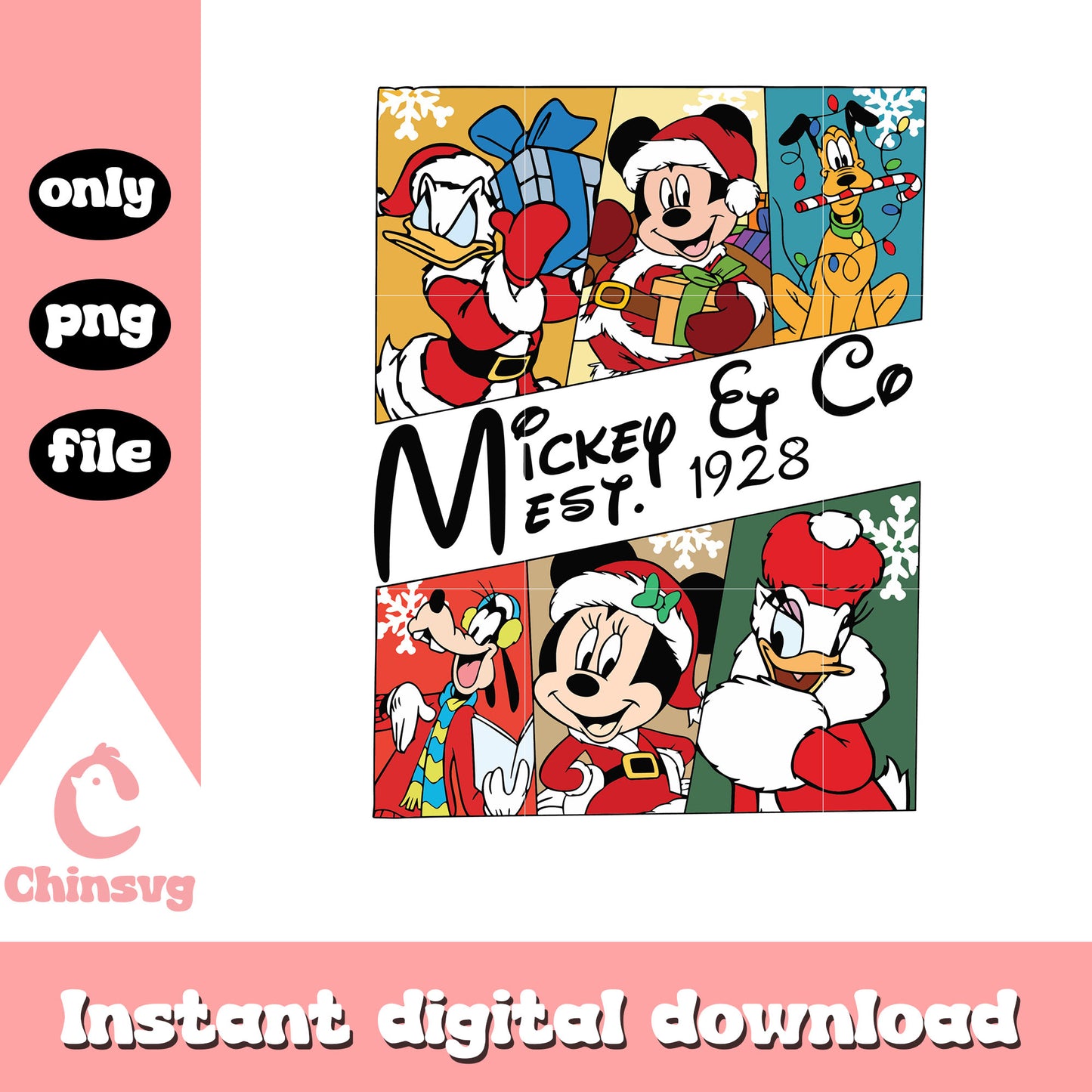 Mickey and co est 1928 collage pics design png, mickey films png