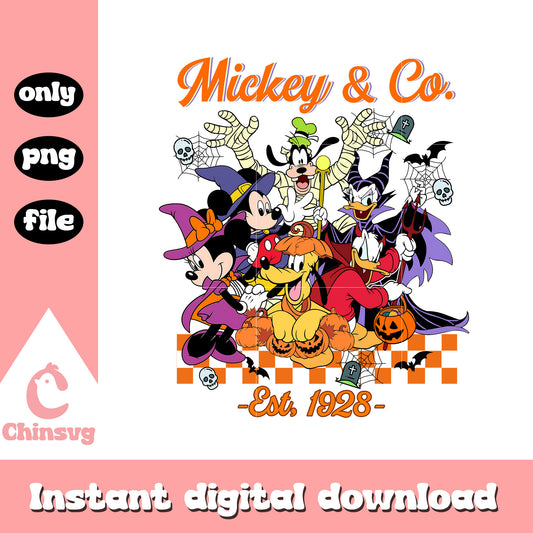 Mickey and co halloween design png, halloween disney characters png