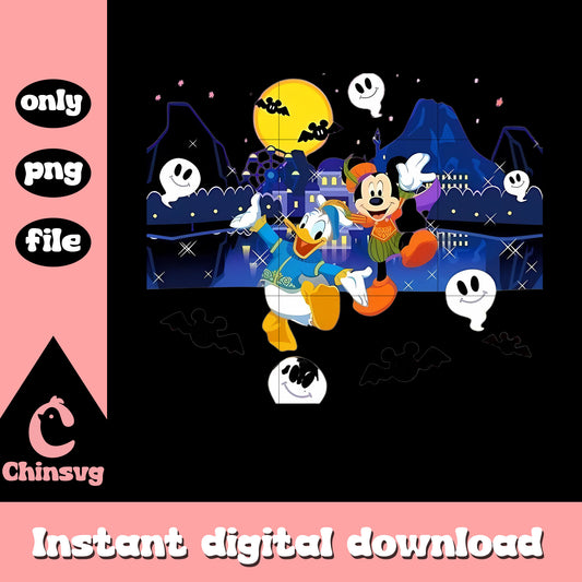 Mickey and donald halloween dancing png, mickey and donald png