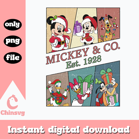 Mickey and friends & co est 1928 png, mickey png, christmas png
