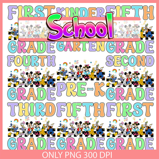 Mickey and friends back to school bundle png, disney school png