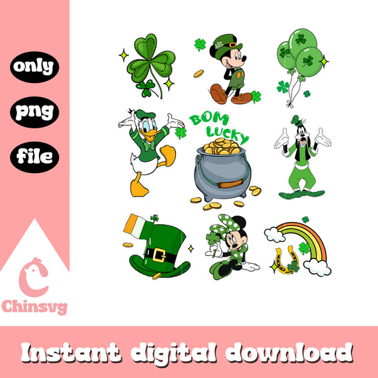 Mickey and friends bom lucky png, disney png, patrick day png