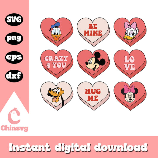 Mickey and friends candy heart svg, mickey friends svg, heart svg