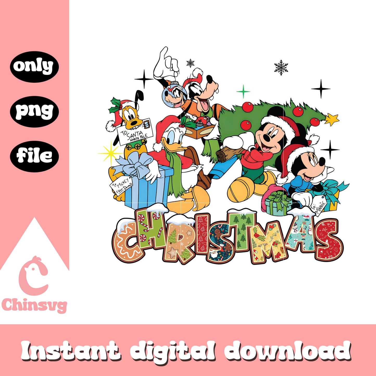 Mickey and friends decor christmas png, mickey's friends png