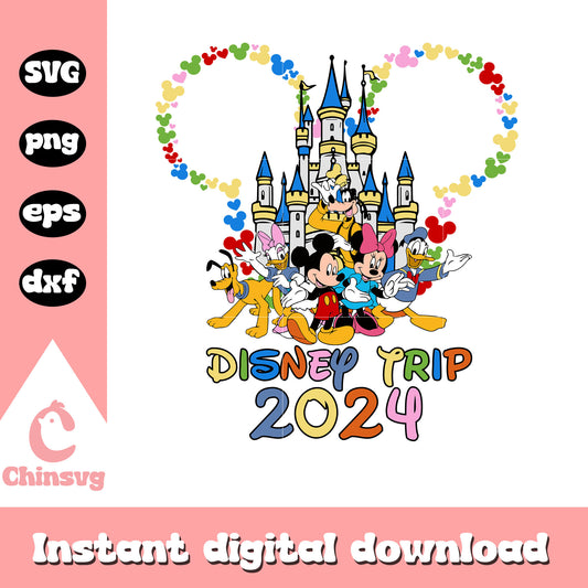 Mickey and friends disney trip 2024 svg, disney castle svg