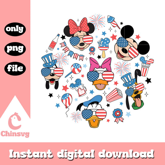 Mickey and friends face 4th of july png, disney mouse png