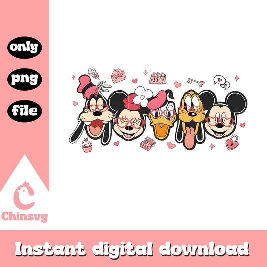 Mickey and friends face valentine png, disney valentine png