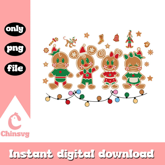 Mickey and friends gingerbread xmas png, mickey friends png