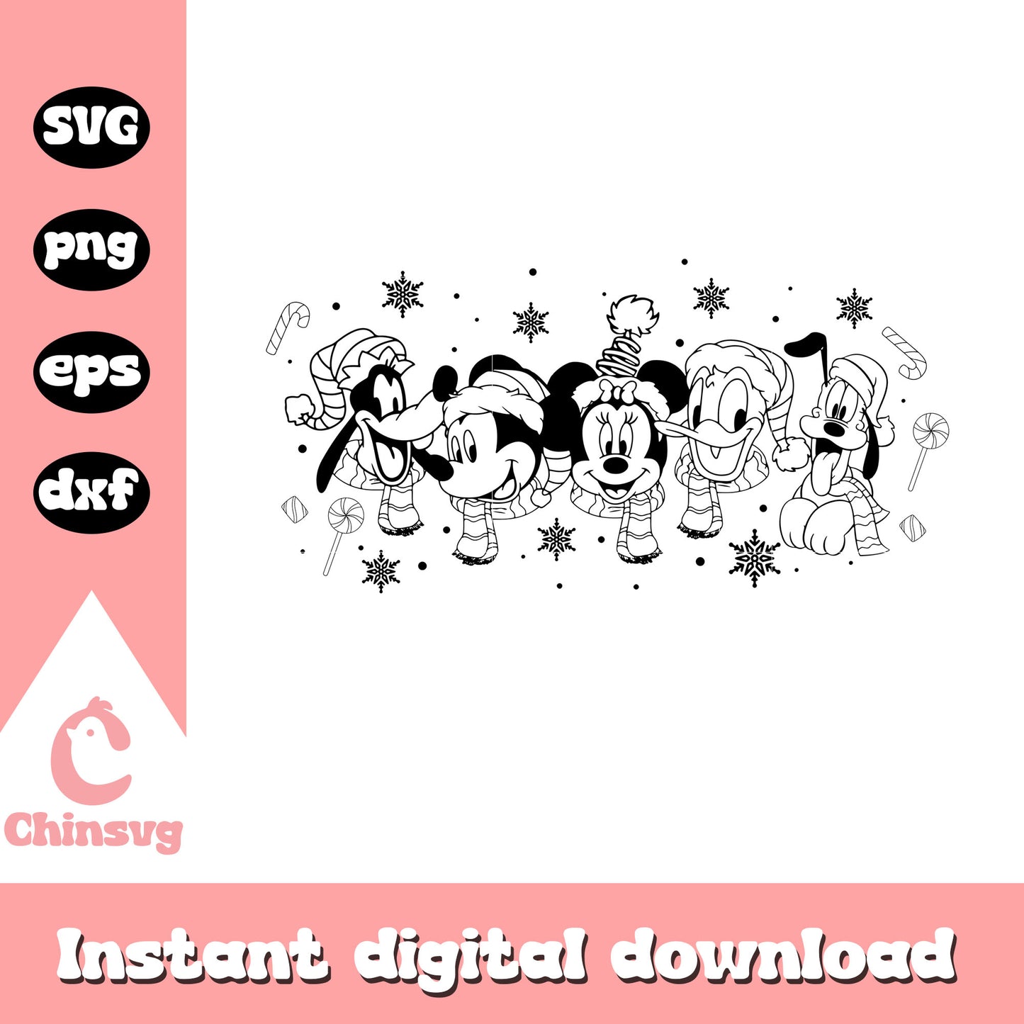 Mickey and friends head outline design svg, disney friends  svg