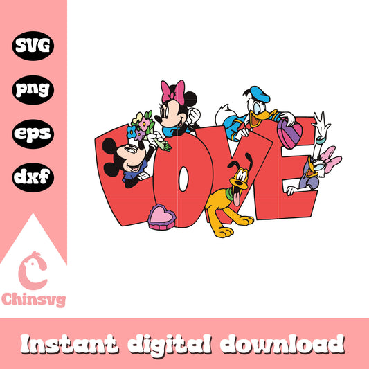 Mickey and friends love svg, love svg, valentine day svg