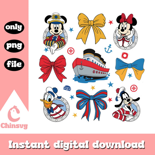Mickey and friends retro cruise bow pattern png, mickey cruise png