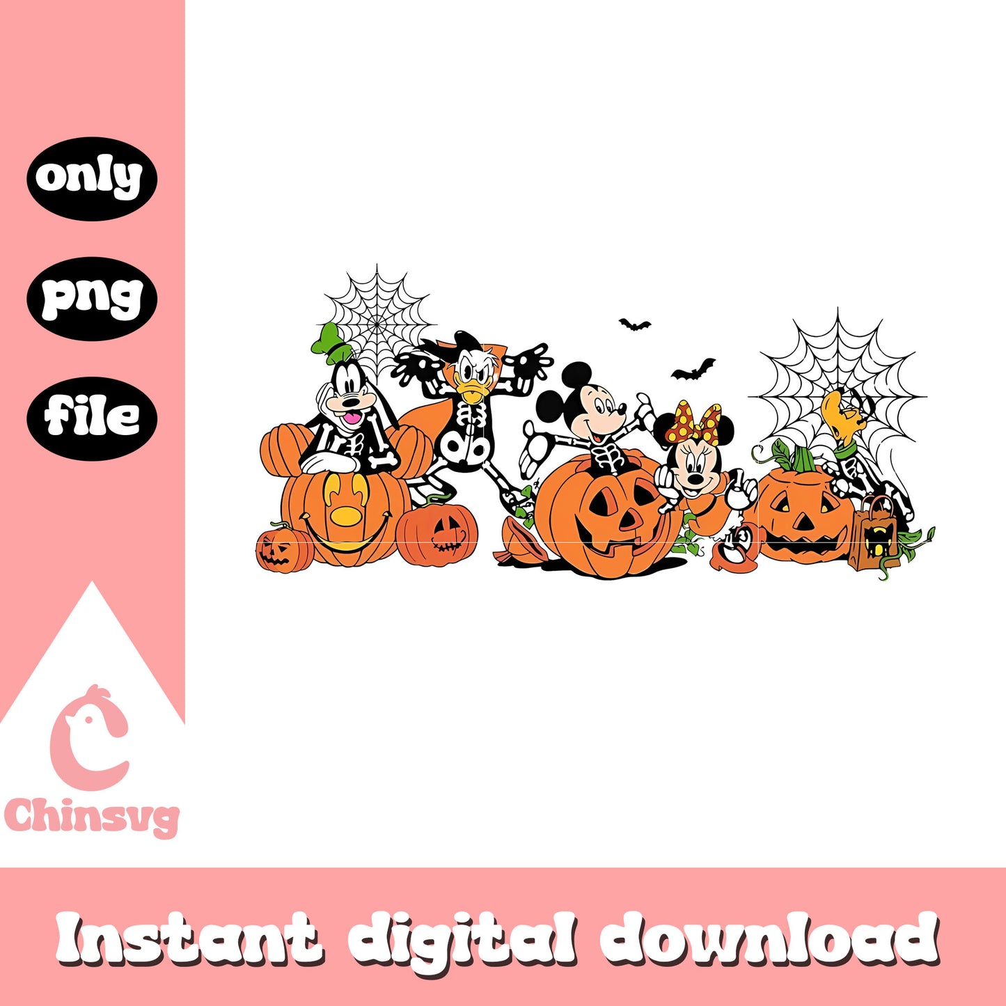 Mickey and friends skeleton and pumpkin png, friends png 