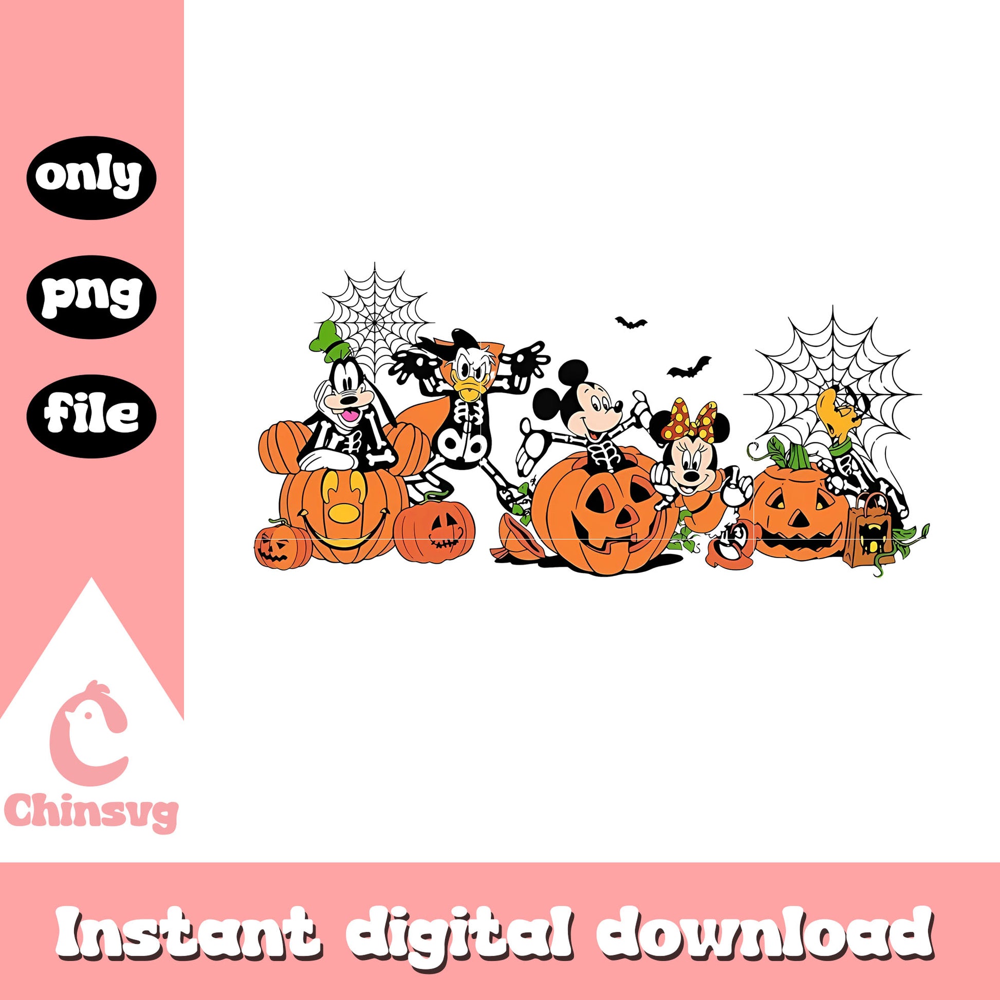 Mickey and friends skeleton and pumpkin png, friends png 