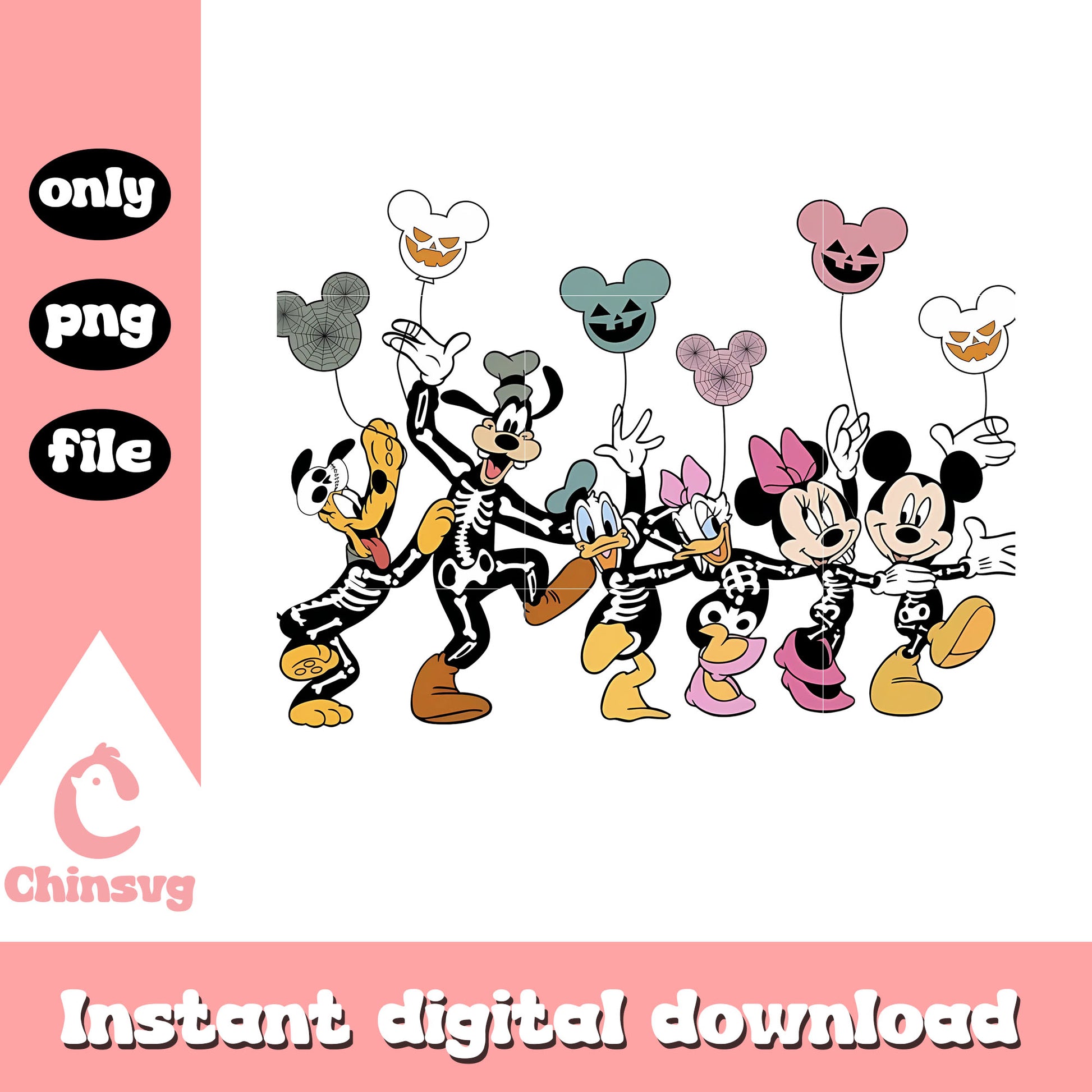 Mickey and friends skeleton png, halloween spirit png