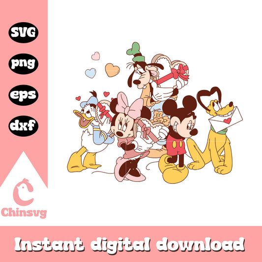 Mickey and friends valentine present svg, Mickey and friends svg