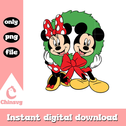 Mickey and minnie and wreath christmas png, christmas mickey and minnie​ png
