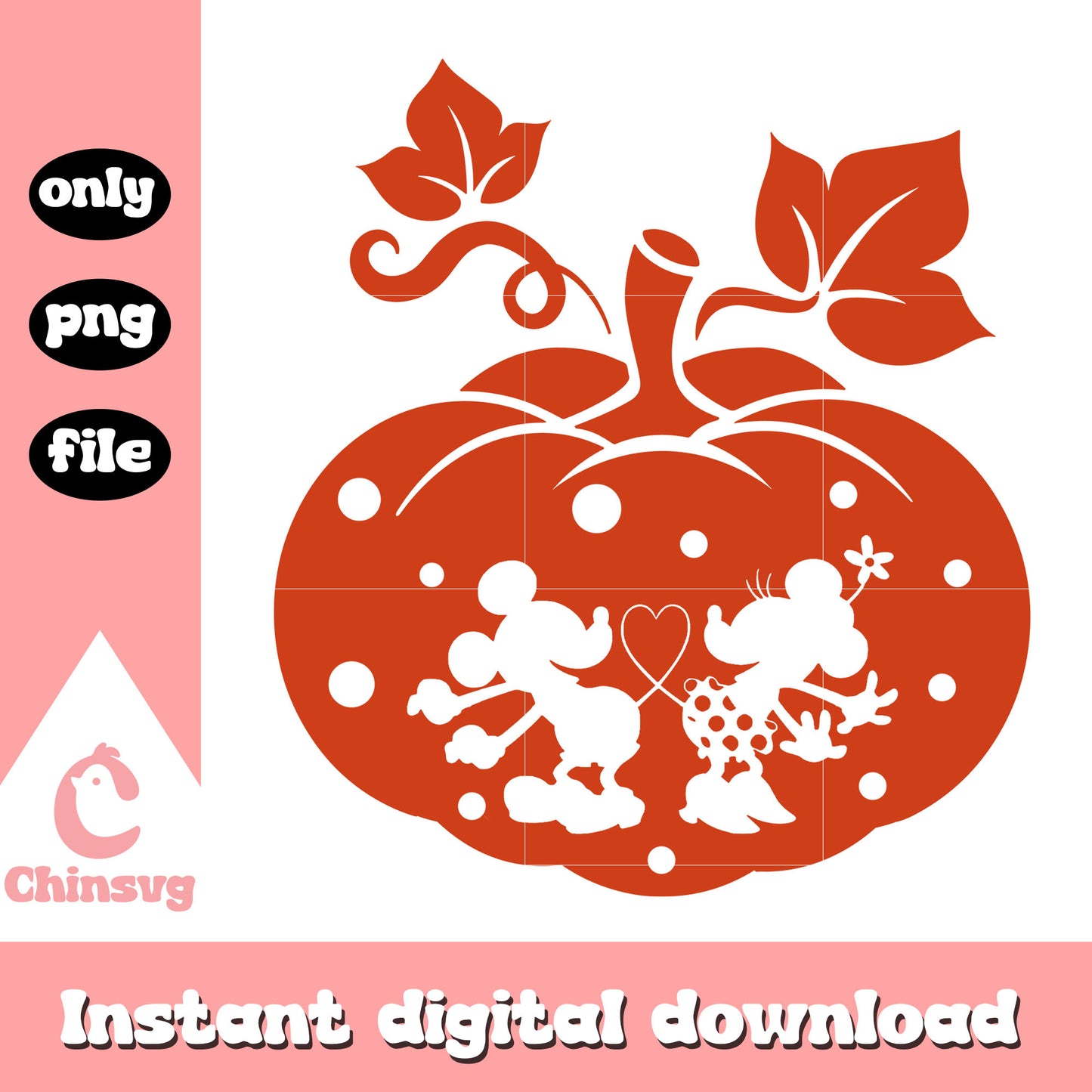 Mickey and minnie mouse on red pumpkin design png, pumpkin png